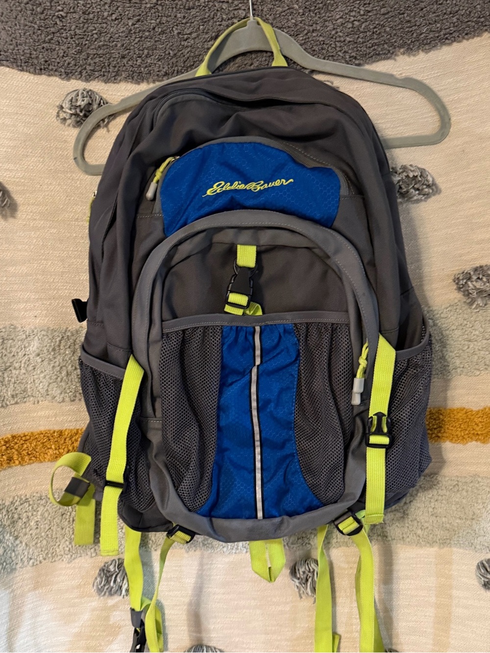Eddie Bauer Gray & Blue Backpack with Lime Highlights